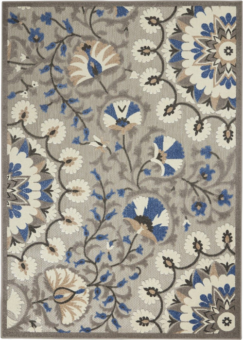 4' X 6' Floral Indoor & Outdoor Area Rug - Blue / Gray