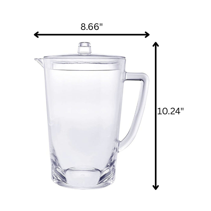 Halo - Oval Design Unbreakable Plastic Water Pitcher With Lid Acrylic, 2.75 Quarts - Clear