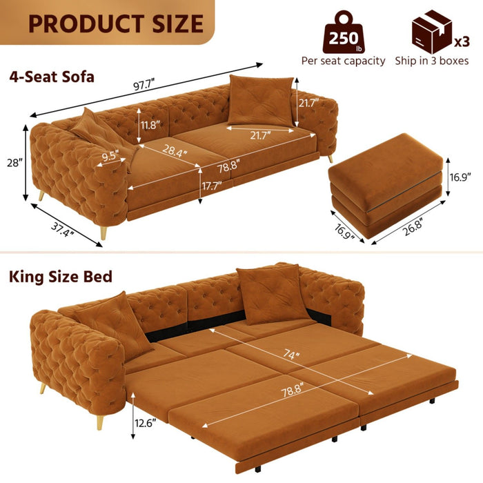 3 In 1 Convertible Sleeper, Deep Seat Pull Out Sofa Bed, Button Tufted Home Essentials
