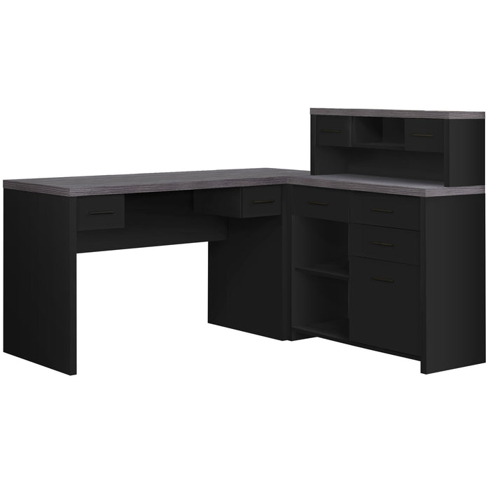 L Shape Computer Desk With Eight Drawers - Gray And Black