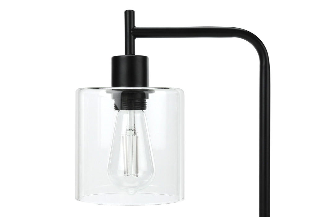 Metal Round Arched USB Table Lamp With Clear Drum Shade - Black