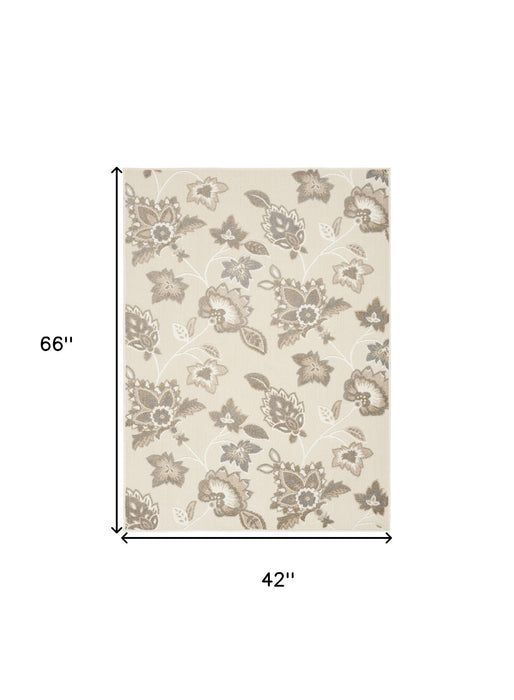 4' X 6' Floral Stain Resistant Non Skid Area Rug - Beige