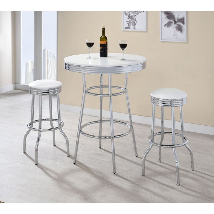 Midge - 3 Piece Round 1950S Bistro Pub Bar Table Set With Upholstery - White Furniture Max