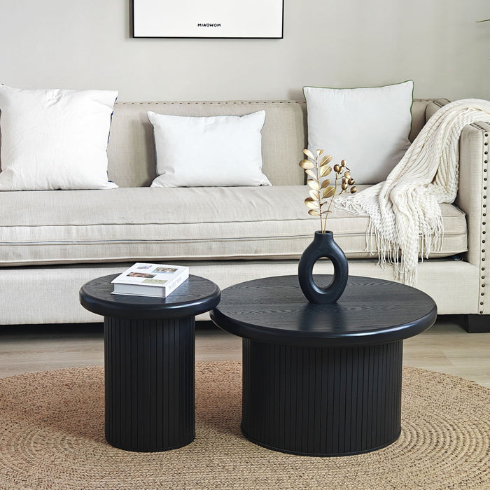 Fluted Cylinder Side Tables, Round End Tables For Living Room (Set of 2) - Black Home Essentials