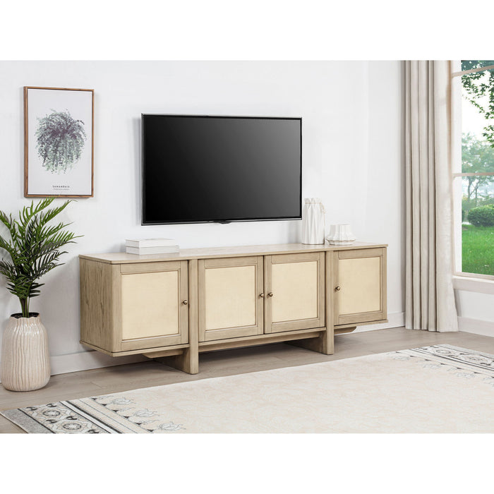 Kimpton - 4 Door Cane TV Stand Media Console - Beige Furniture Max