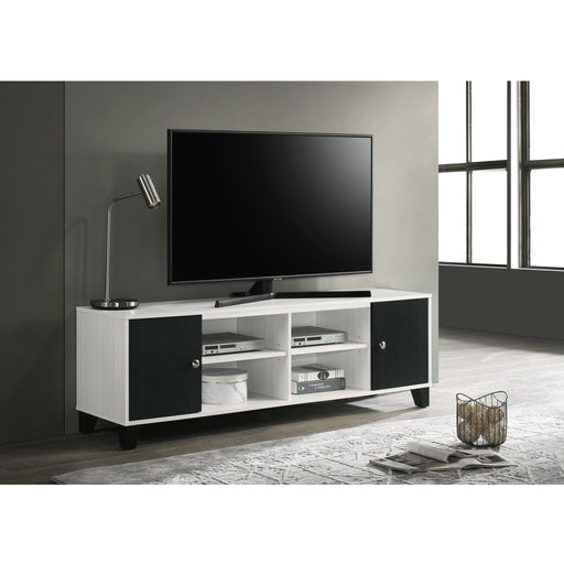 2 Tone TV Stand With Open Shelving And Concealed Storage Living Room Furniture - Black / White Home Essentials