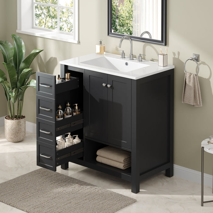 Bathroom Vanity With Sink Top, Bathroom Vanity Cabinet With 2 Doors And 2 Drawers, Open Shelf Hearth and Haven