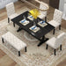 6 Piece Dining Table Set With Rectangular Wood Table, 4 Upholstered Chairs, Bench Hearth and Haven