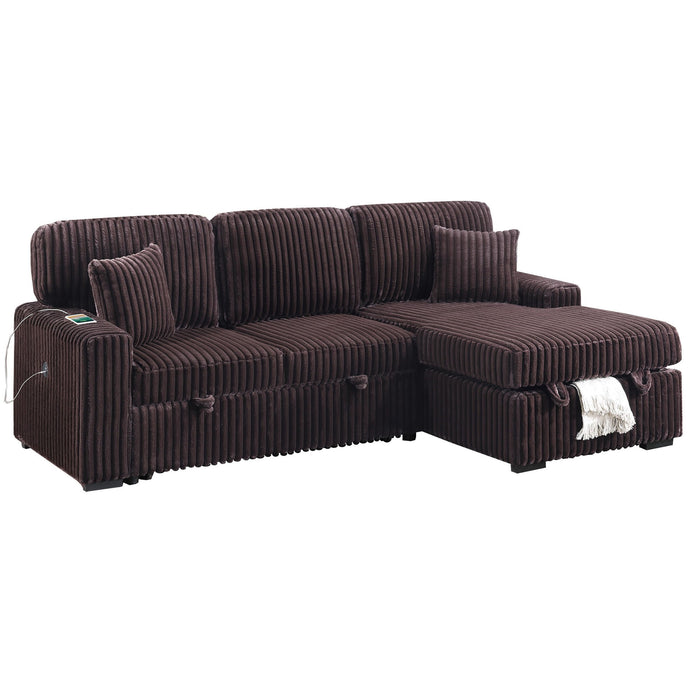Convertible Sectional Upholstered Sleeper Sofa With Storage Chaise Home Essentials