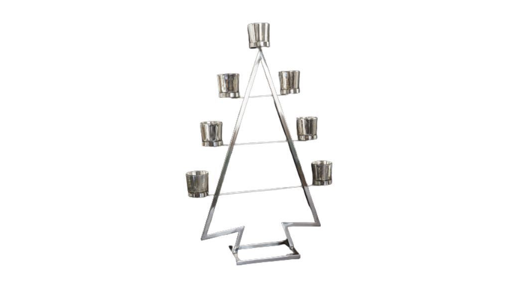 26"H Stainless Steel Christmas Tree Tea Light Candle Holder - Silver