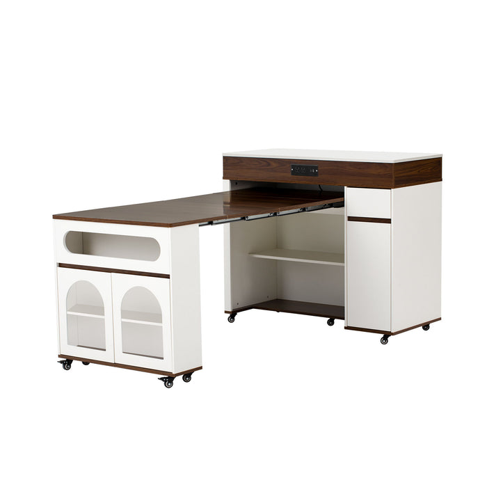 Extendable Dining Table With Folding Top, Rolling Kitchen Island With Drawers And Power Outlet Hearth and Haven