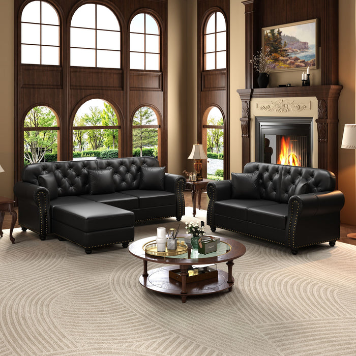 Upholstered Sofa With Nailhead Trim, Rolled Armrests With Ottoman Home Essentials