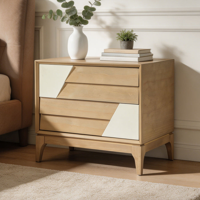 Japandi 2 Drawer Nightstand With Geometric Design Artistry At Home