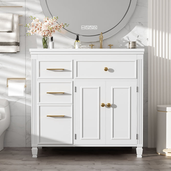 Bathroom Vanity With Sink, 1 Tip Out Drawer, 3 Side Drawers, Adjustable Shelf Noble House
