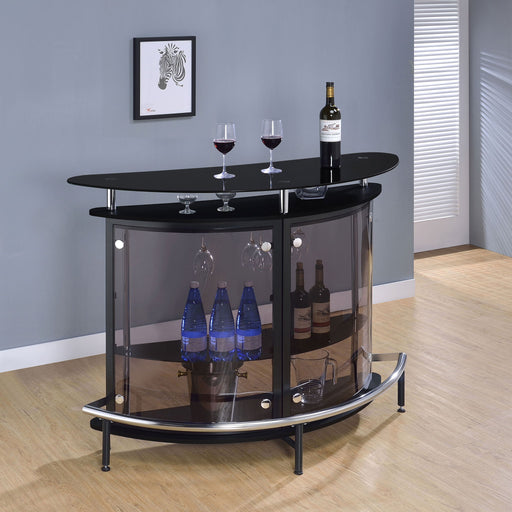 Strick & Bolton - Freestanding Glass Top Home Bar Wine Cabinet With Panels - Black Furniture Max