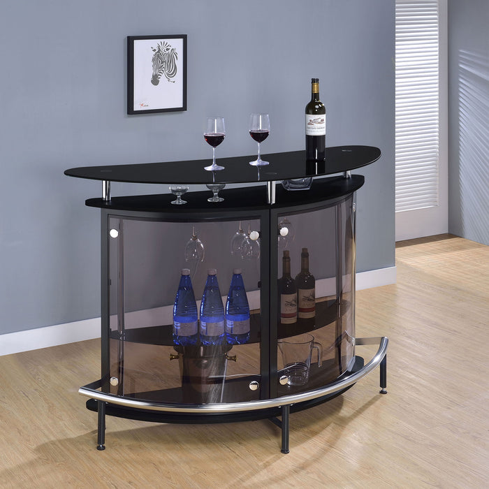 Strick & Bolton - Freestanding Glass Top Home Bar Wine Cabinet With Panels - Black Furniture Max