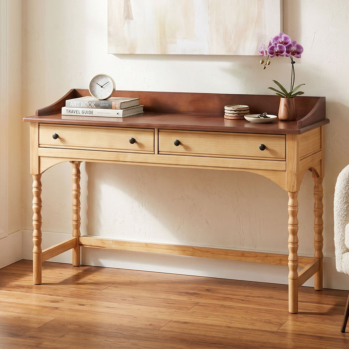 Writing Desk With 2 Storage Drawers, Workstation For Living Room - Brown / Natural Noble House