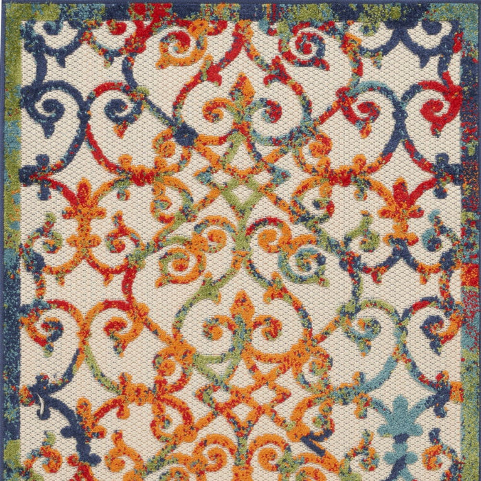 3' X 5' Non Skid Indoor / Outdoor Area Rug - Orange Blue / Green Damask