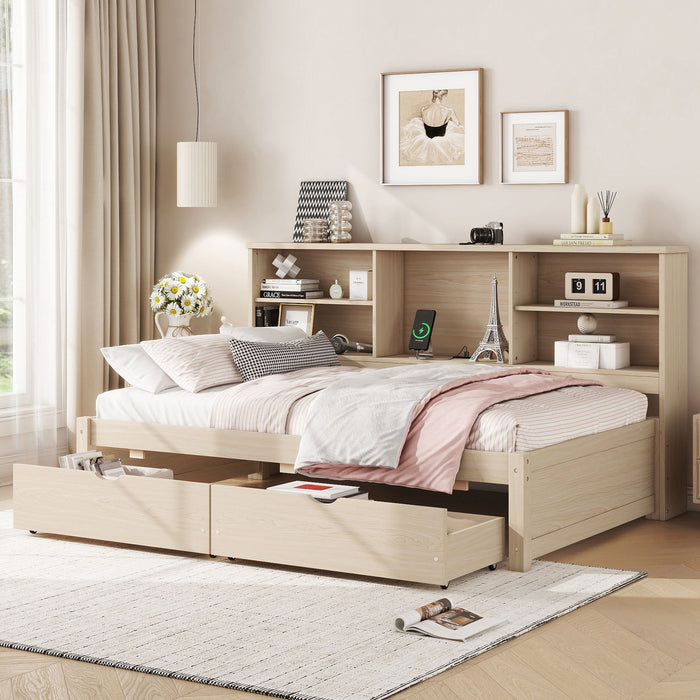 Bed Frame With Side Bookshelves, 2 Drawers, And Built In USB Port Home Essentials