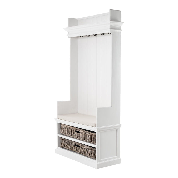 Classic Entryway Coat Rack And Bench With Baskets - White