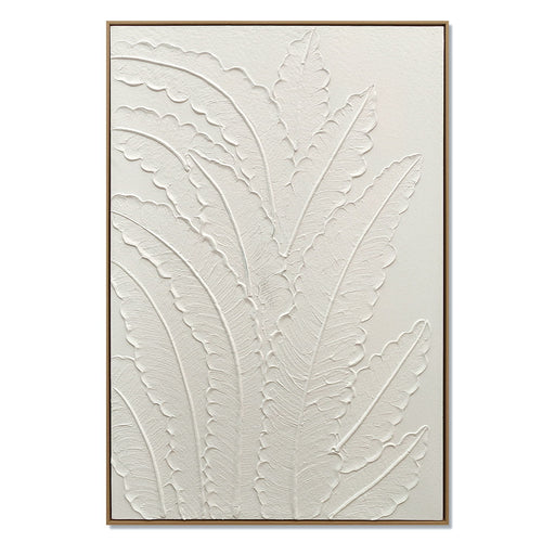 Framed Botanical Leaf Wall Art, Thick Textured Canvas Painting, Neutral Decor For Living Room - White Daily Nest