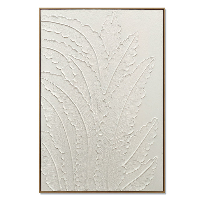 Framed Botanical Leaf Wall Art, Thick Textured Canvas Painting, Neutral Decor For Living Room - White Daily Nest