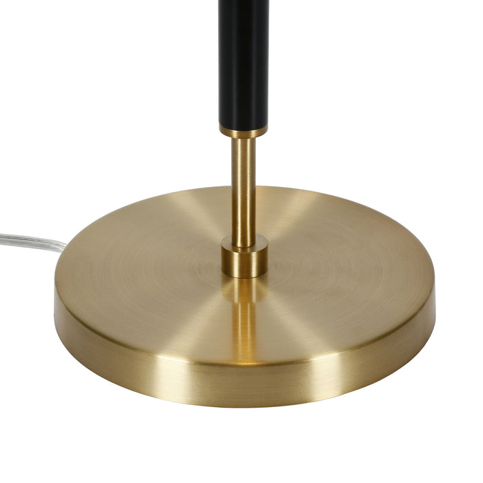 Metal Two Light Table Lamp With White Drum Shade - Black And Gold