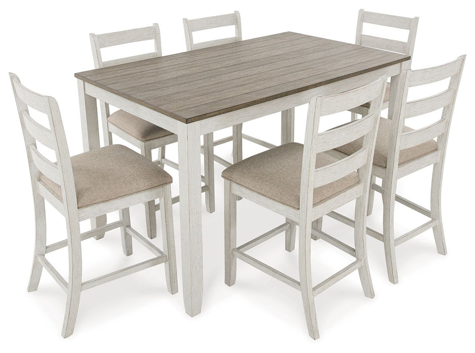 Skempton - Counter Height Dining Table and Bar Stools (Set of 7) - White / Light Brown Signature Design by Ashley®