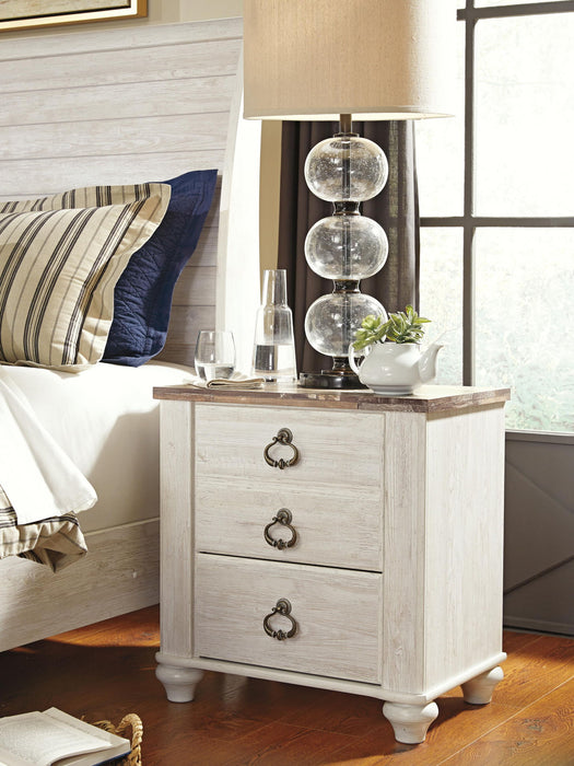 Willowton - Two Drawer Night Stand - Brown / Beige / White Signature Design by Ashley®