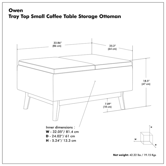 Owen - Tray Top Small Coffee Table Upholstered Storage Ottoman Simpli-Home