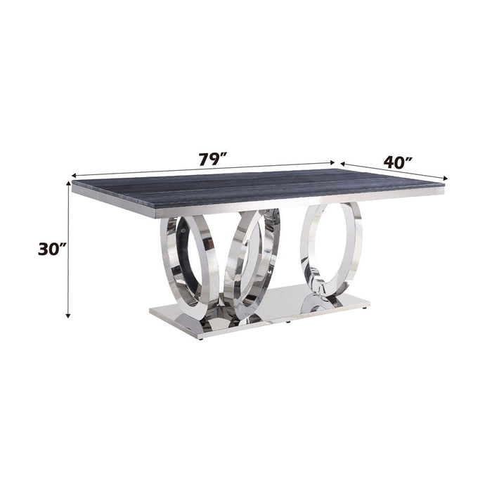 Nasir - Dining Table - Gray Printed Faux Marble Top & Mirrored Silver ACME