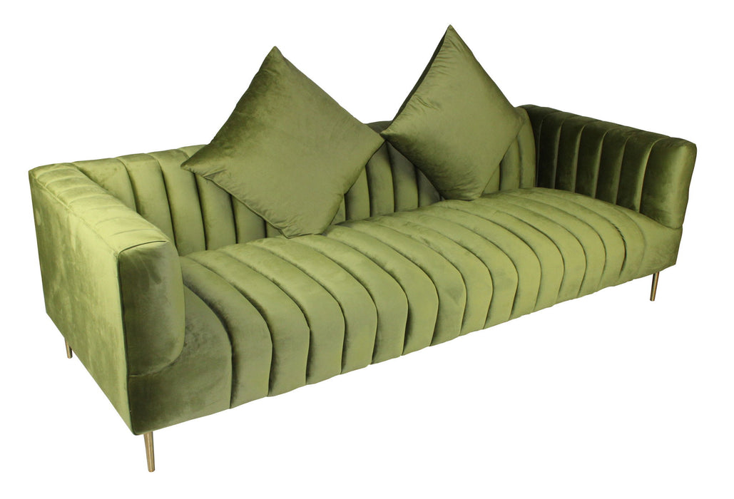 Moss Velvet Sofa With Two Toss Pillows - Green / Gold