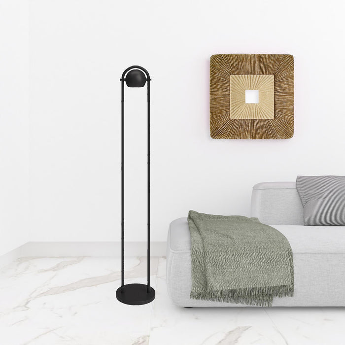 Column Floor Lamp With Black Globe Shade - Black