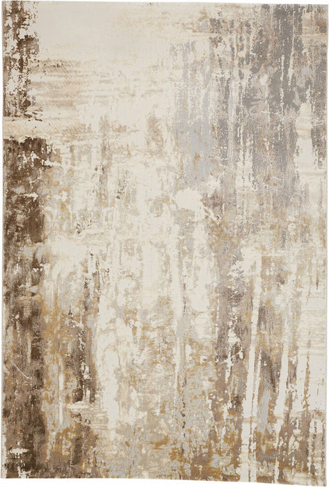 Abstract Area Rug - Tan Ivory And Gray - 10' X 14'