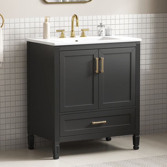Elegant Fluted Bathroom Vanity With Sink, Soft Close Doors & Drawer Noble House