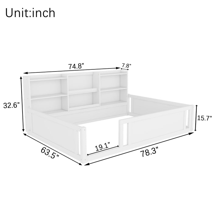 Platform Floor Bed With Guardrail Fence And Side Storage Shelves Home Essentials