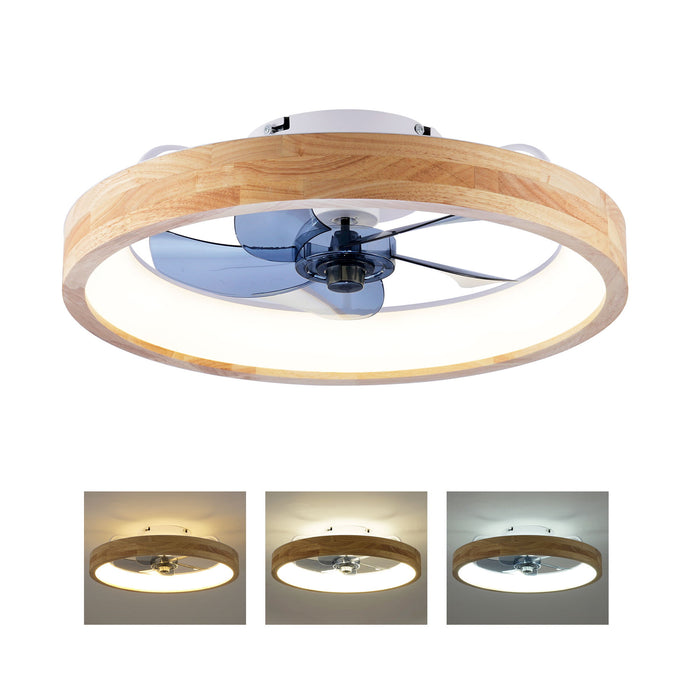 Ceiling Fans With Lights And Remote, 3000 - 6500K Dimmable Flush Mount LED Fan Light, 6 Speeds, Quiet DC Motor For Living Room - Matte White / Natural Wood Daily Nest
