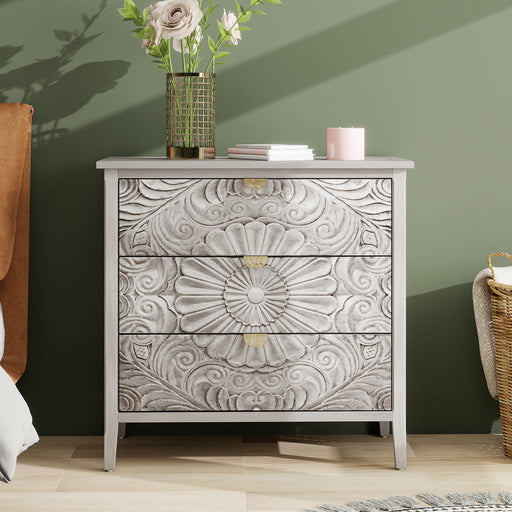 3 Drawer Cabinet, American Furniture, Suitable For Bedroom, Living Room - Light Gray Home Essentials