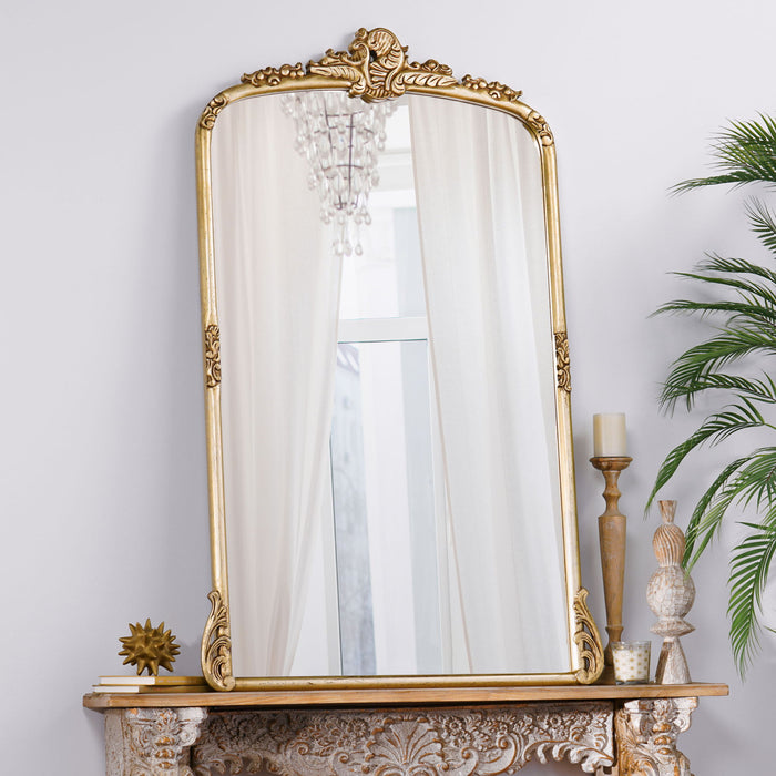 Traditional Handcrafted Over Mantle Mirror - Antique Gold