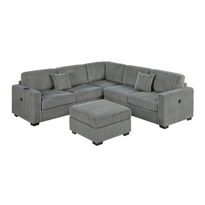 Upholstered L - Shaped 4 Piece Sectional Set With USB, Cocktail Ottoman Home Essentials