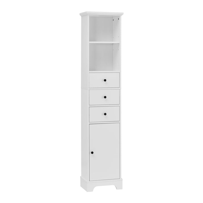 Tall Storage Cabinet With 3 Drawers And Adjustable Shelves For Bathroom Hearth and Haven