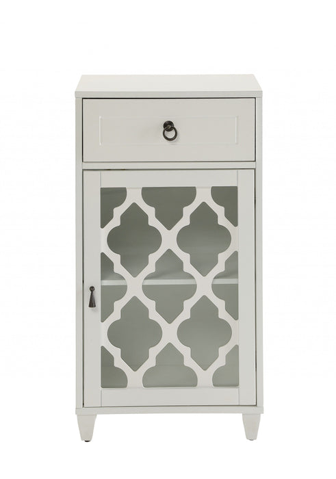 Fret Work Design Glass Door Cabinet - White