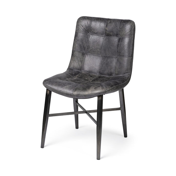 Leather Seat With Black Metal Frame Dining Chair - Black