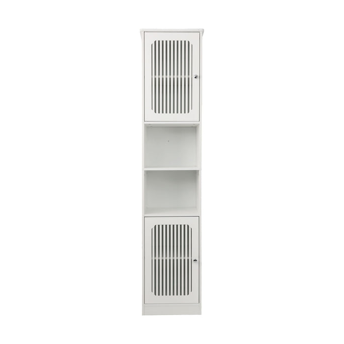Tall Bathroom Cabinet With Adjustable Shelves, Louvered Door Floor Standing Storage Unit - White Home Essentials