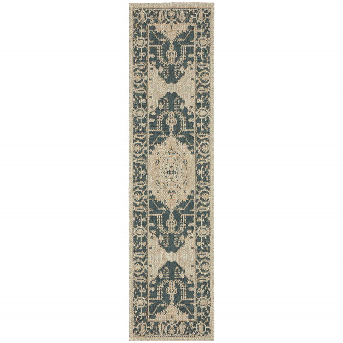 2' X 8' Oriental Stain Resistant Outdoor / Indoor Area Rug - Gray