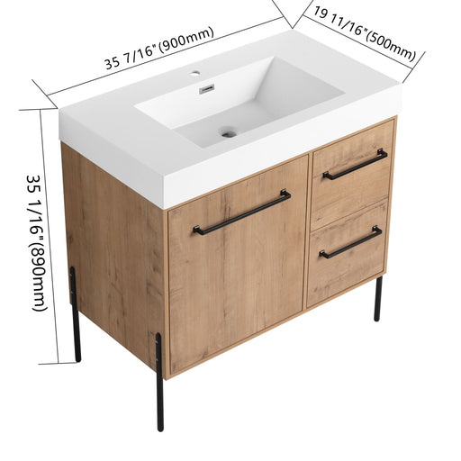 36" Freestanding Bathroom Vanity With Sink, Soft Close Doors & 2 Drawers - Imitative Oak Home Essentials