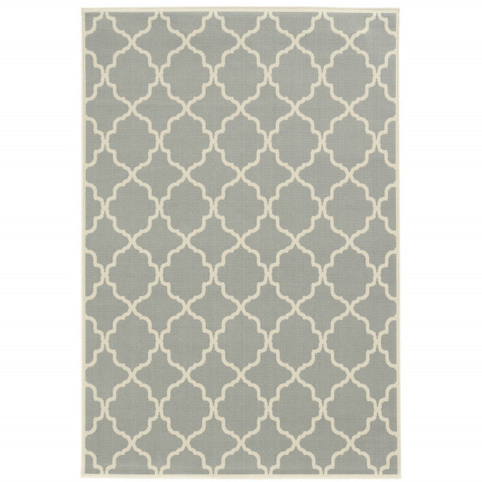 9' X 13' Geometric Stain Resistant Area Rug Indoor & Outdoor - Ivory / Gray