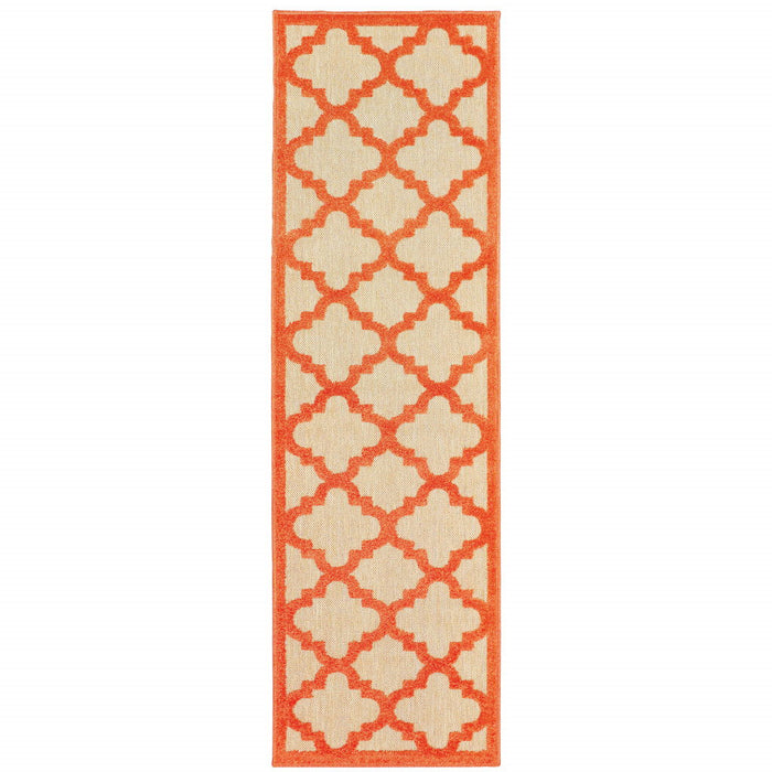 2' X 8' Geometric Stain Resistant Indoor / Outdoor Area Rug - Orange