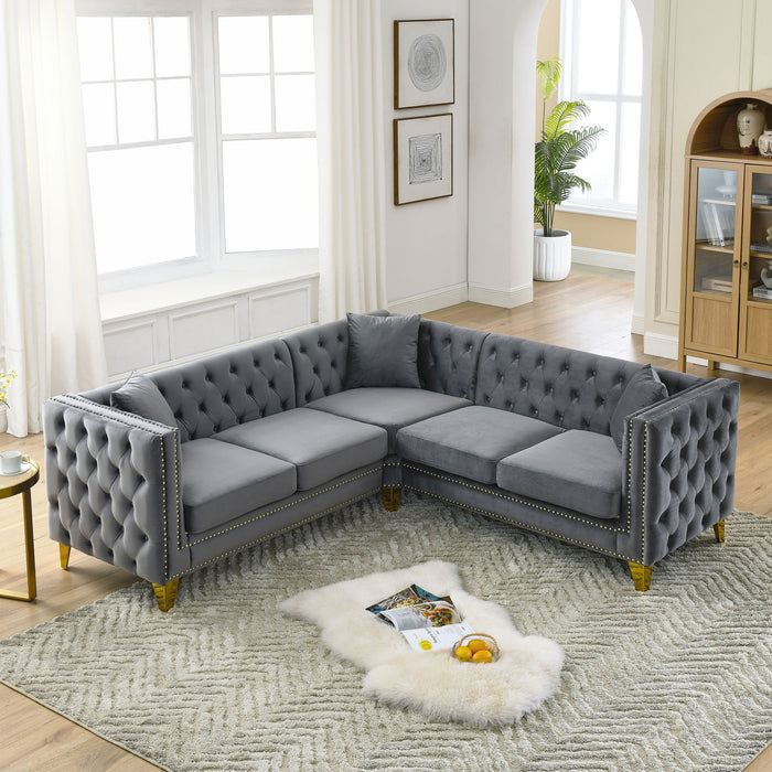 L-Shaped Corner Sofa, 5 Seater Sectional With Tufted Design Home Essentials