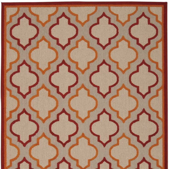 4' X 6' Geometric Indoor / Outdoor Area Rug - Red / Ivory